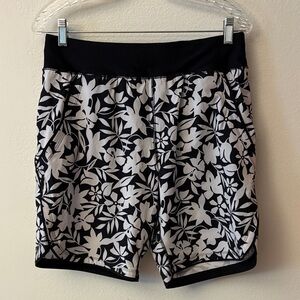 Lands' End Black & White Floral Swim Shorts